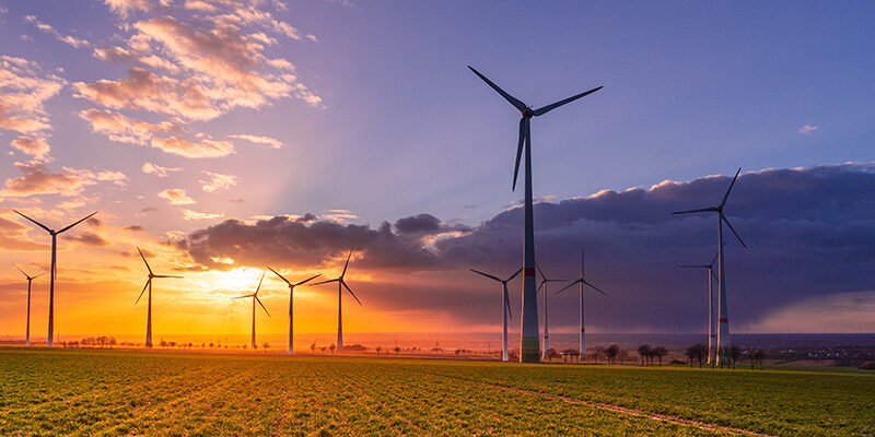 Sunset with wind turbines
