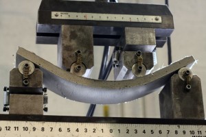 Bending test to demonstrate increased ductility of self-healing concrete. Photo courtesy of Victor Li, University of Michigan.