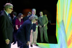 U.S. Energy Secretary Ernest Moniz views a 3-D simulation of a nuclear reactor core enabled by VERA.