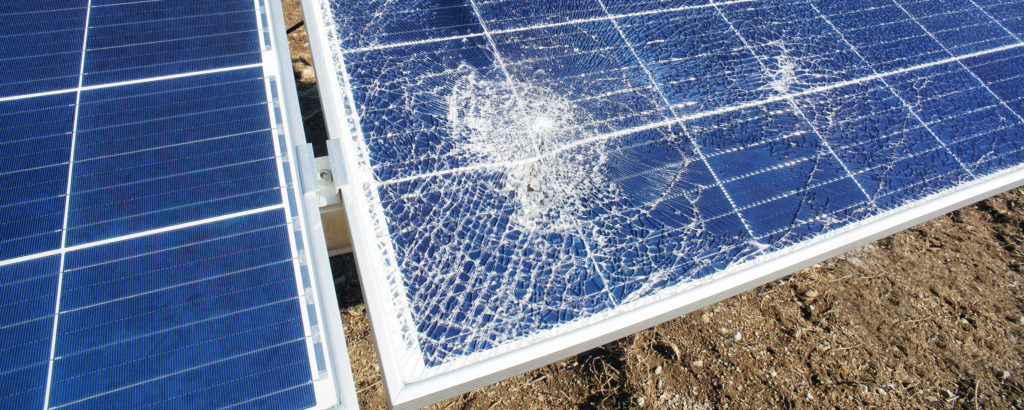 Broken destroyed solar panel
