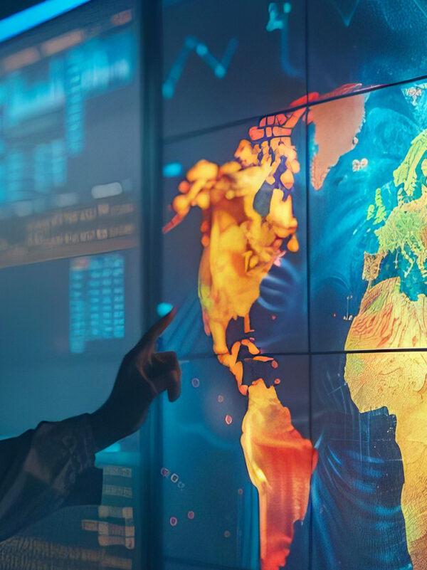 AI image depicting an environmental scientist visualizing climate change data and impact forecasts