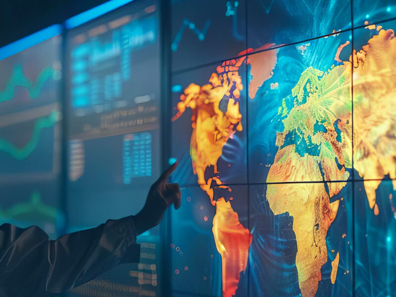 AI image depicting an environmental scientist visualizing climate change data and impact forecasts