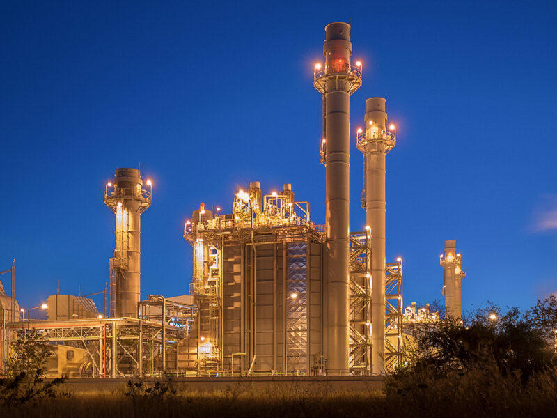 Turbine electric power plant building during sunset